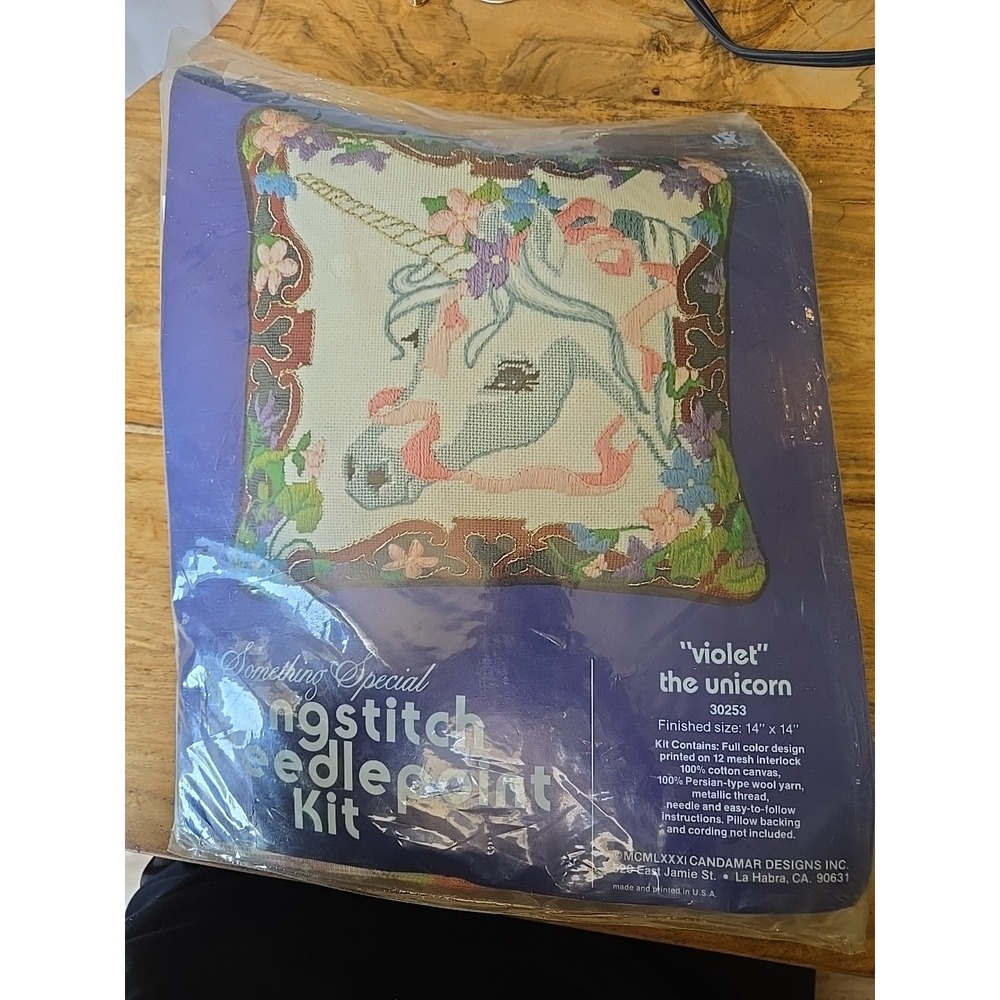 Something Special Violet Unicorn Longstitch Needlepoint Kit Vtg 1981 30253